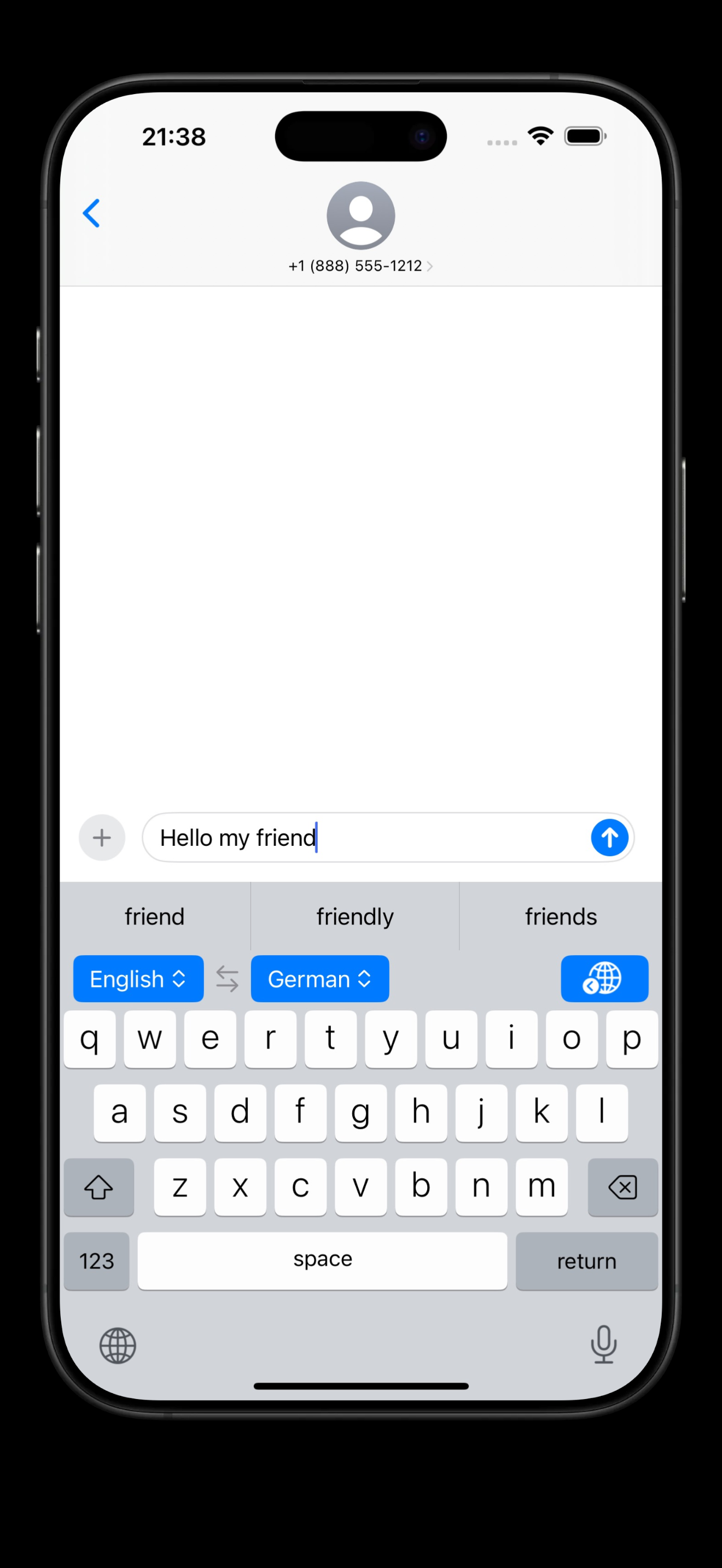 KeyChat keyboard showing translation from English to German
